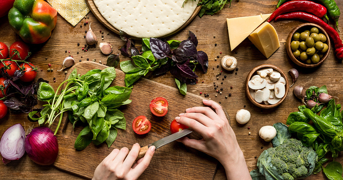 hand chopping healthy foods