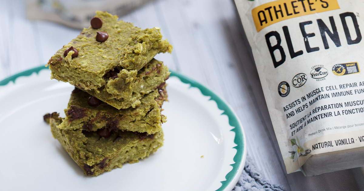 chickpea blondies and athlete's blend protein powder