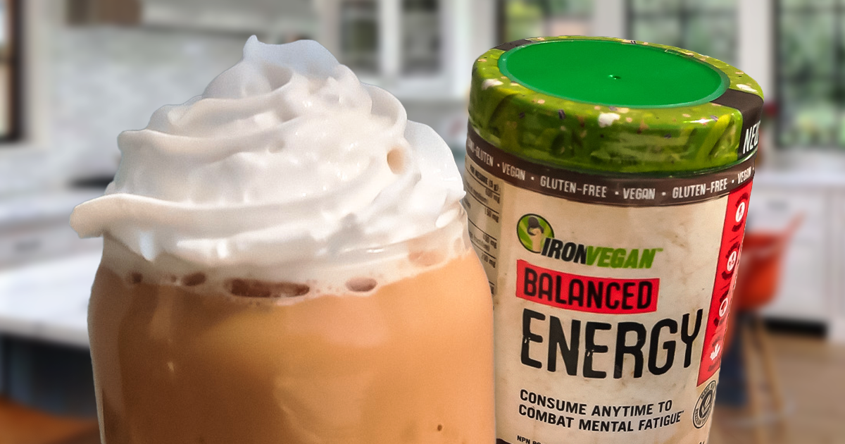 balanced energy product and iced frappe coffee drink
