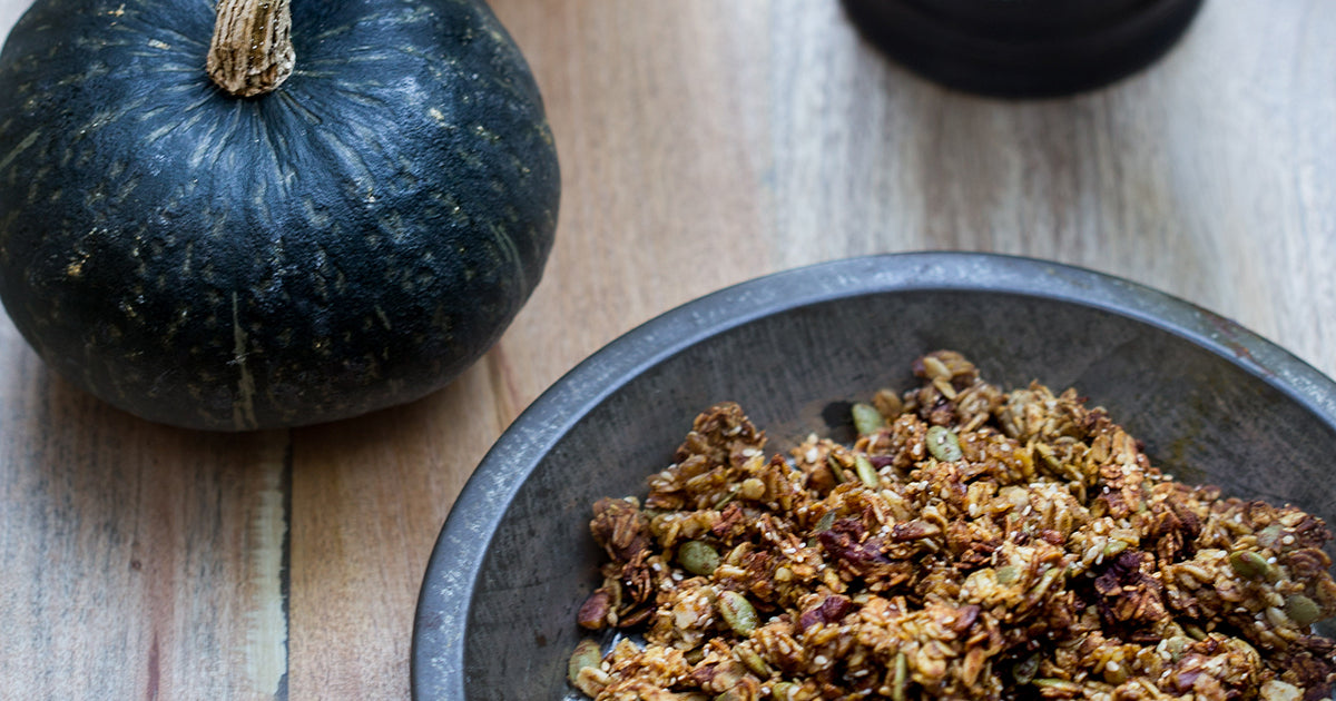 pumpkin pie granola and latte